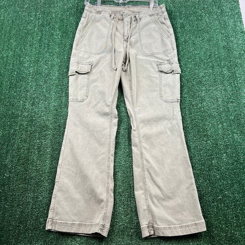American Eagle Cargo Pants‎ Womens 31x28 Green Stretch Utility Wide Leg Modern